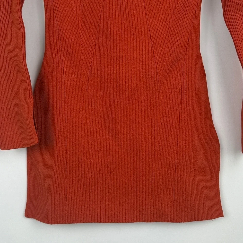 Veronica Beard Derick Off The Shoulder Ribbed Sweater Deep Orange Sz Small NWOT